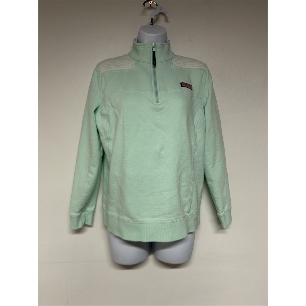 Vineyard Vines Pullover 1/4 Zip Size M Women Sweatshirt Long Sleeve Logo Green